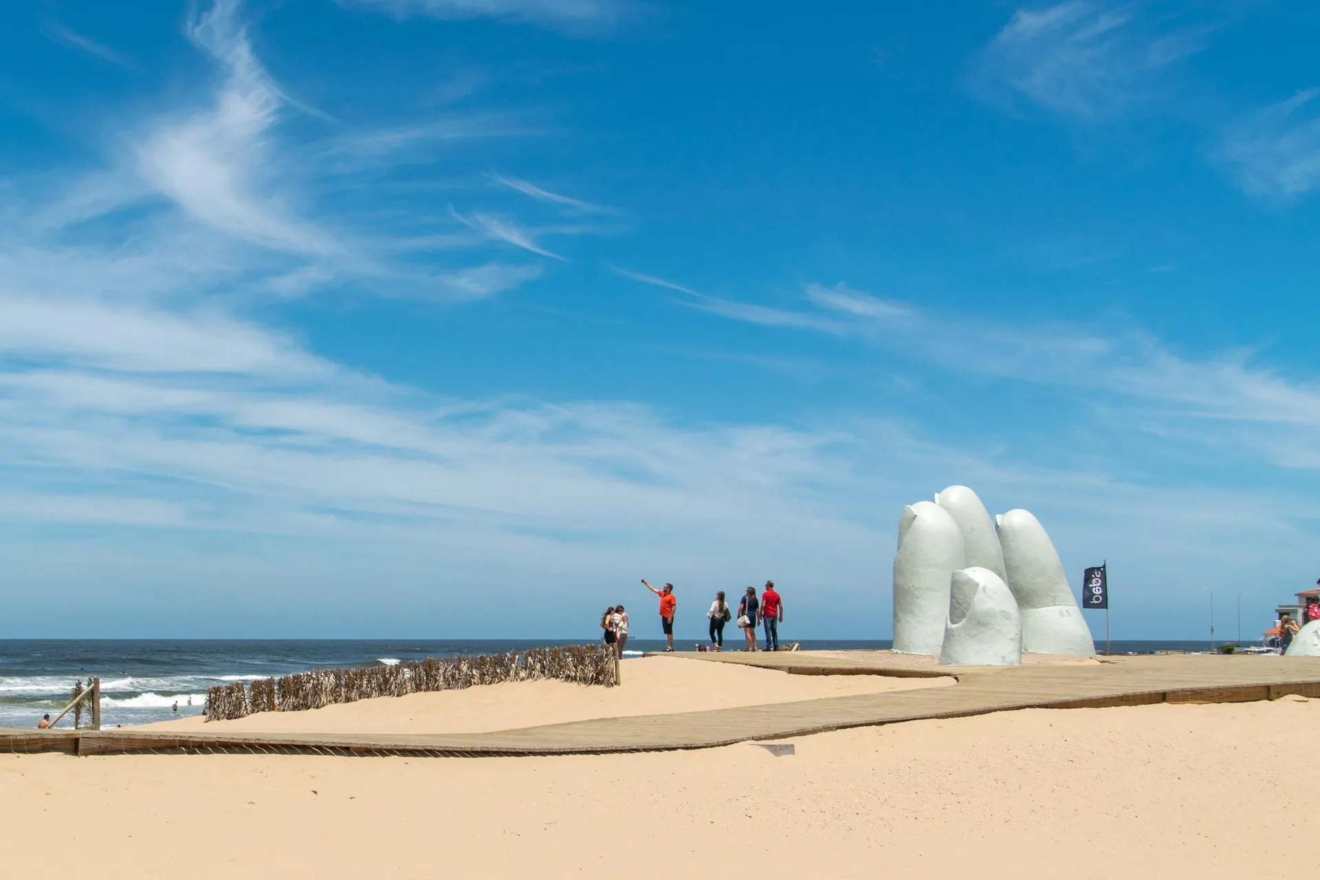 Iconic La Mano hand sculpture on Punta del Este beach