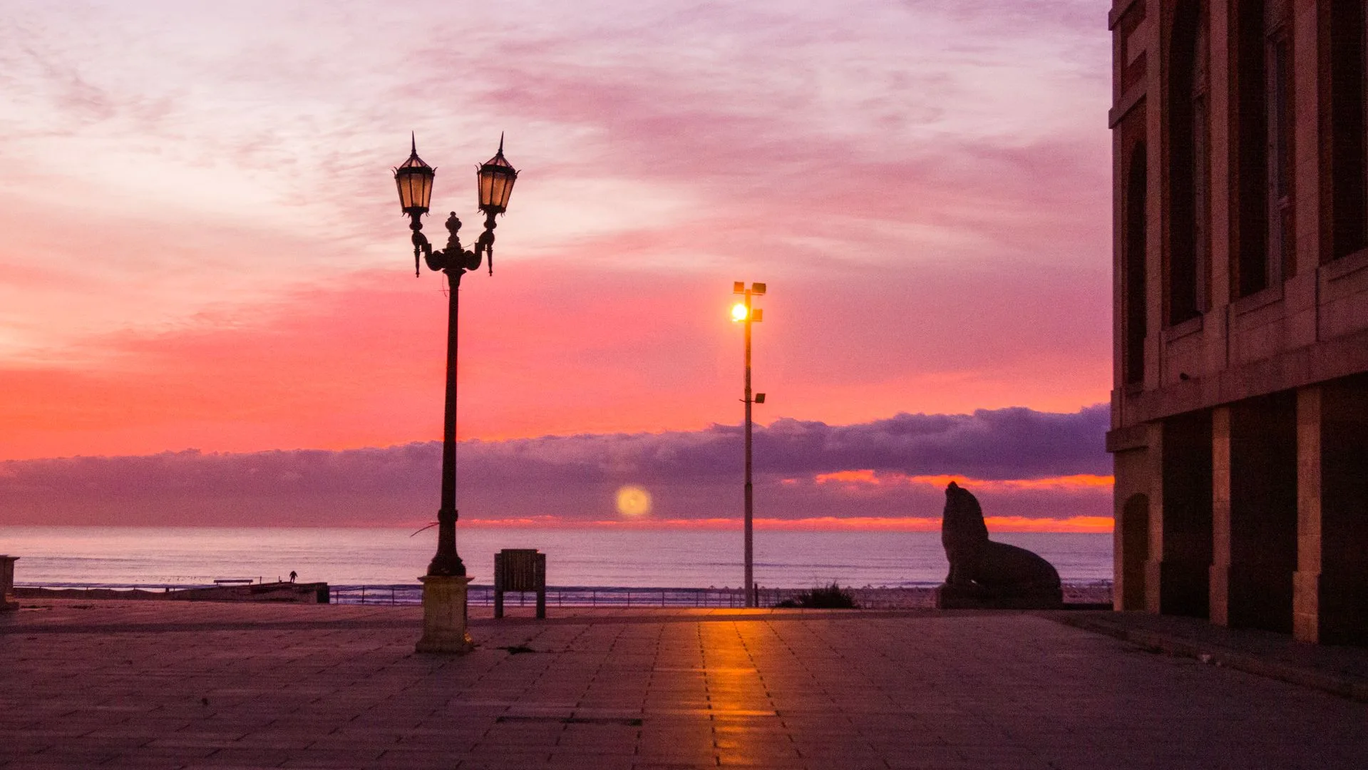 Montevideo Rambla waterfront promenade during golden hour