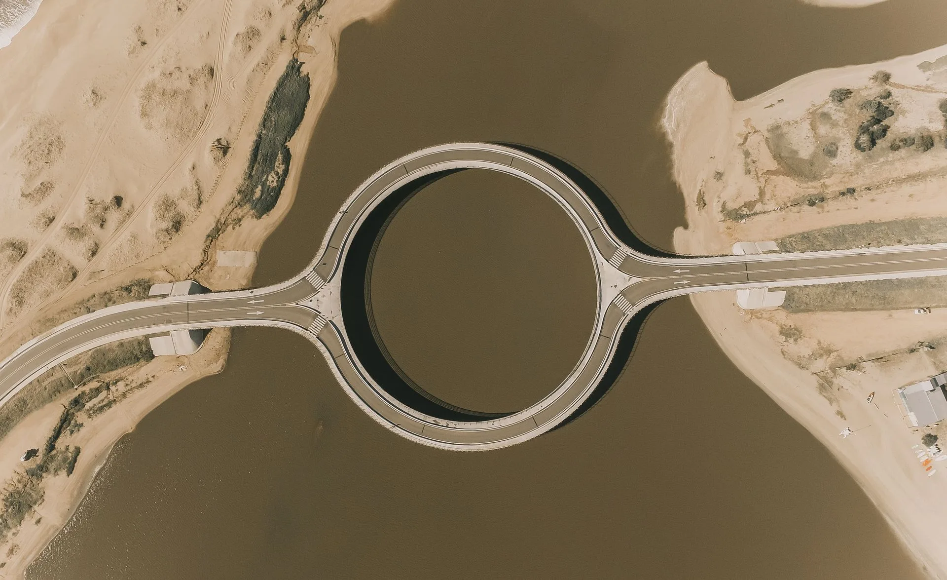 Unique circular Laguna Garzón bridge over water